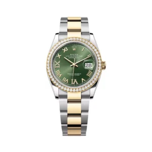 rolex datejust 126283rbr 0012 oystersteel yellow gold olive green dial 36mm women’s watch