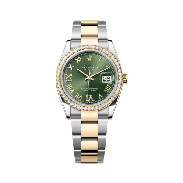 rolex datejust 126283rbr 0012 oystersteel yellow gold olive green dial 36mm women’s watch